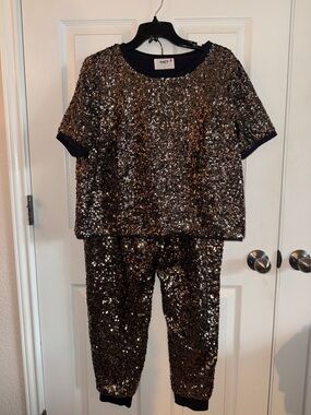 Juicy Metallic Bronze Sequin Top and Pant Set